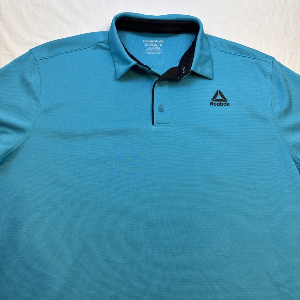 Reebok Polo Shirt Mens XL LIGHT BLUE BLACK Performance Golf Athletic VENTED